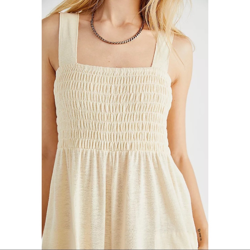 Free People Homecoming Jumper Sunbath Ivory Cream NWOT Smocked Jumpsuit - Picture 3 of 8